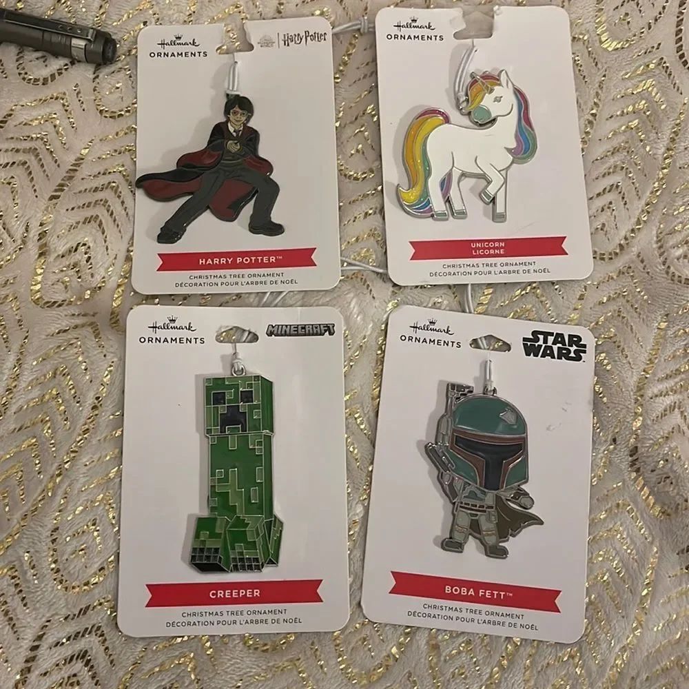 Lot of 4 nip nwt hallmark metal ornaments harry potter minecraff star wars magic